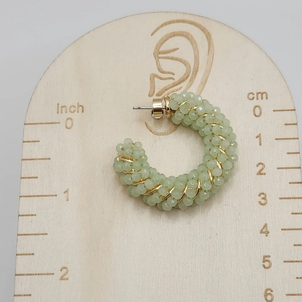 Nordstrom Mint Green Beaded Hoop Earrings Gold Tone Boho Spring Summer